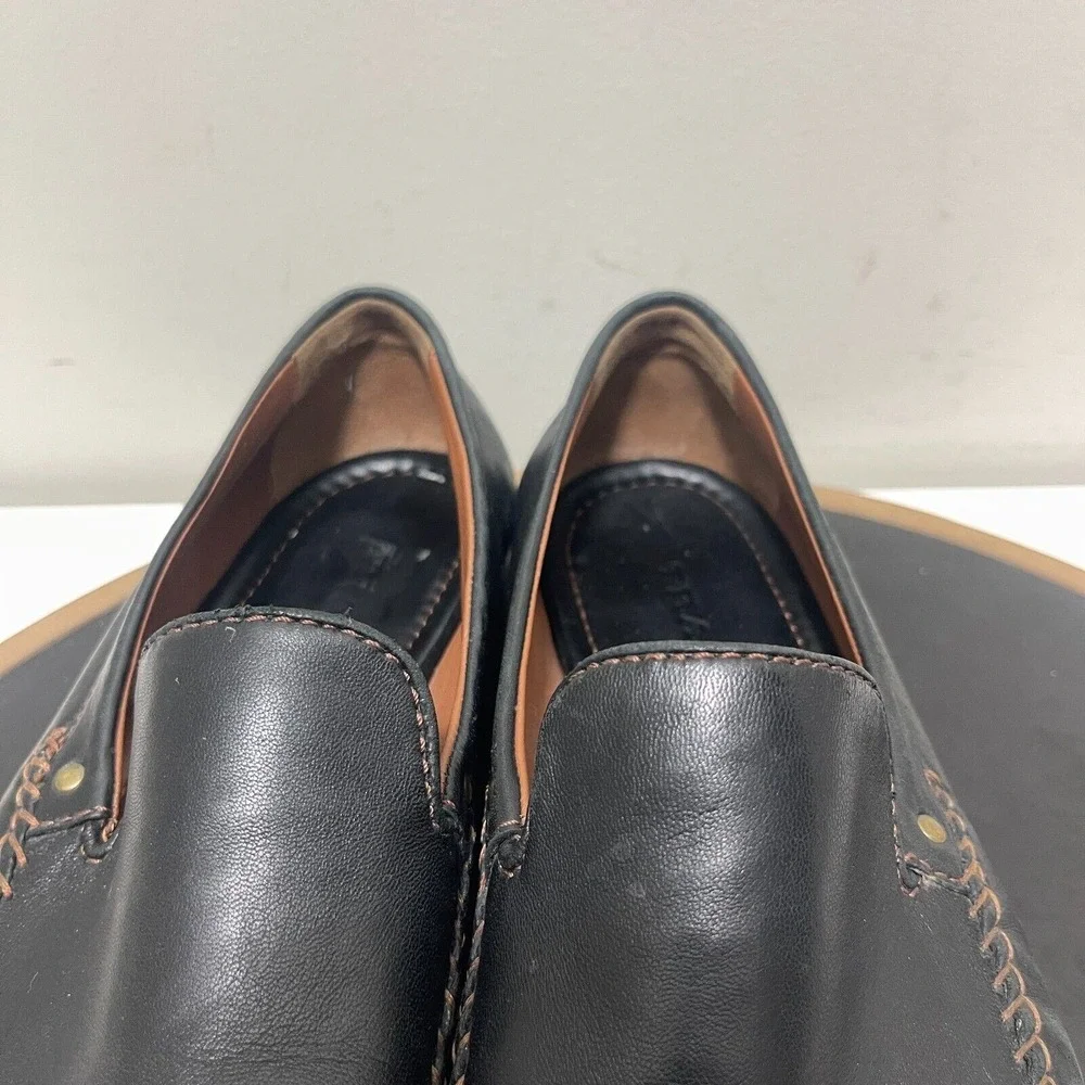 Trask Loafers Men 9.5 M Moc Toe Slip On Leather Dress Casual Shoes Black Classic